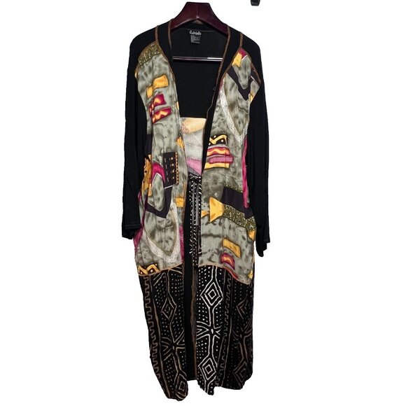 Gabrielle Boho Geometric Duster Kimono Plus Size 24 Open Front Cover‎ up - Picture 1 of 16